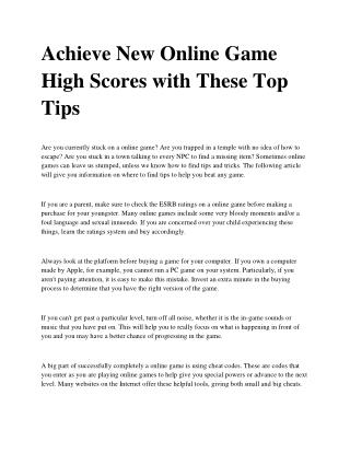 Achieve New Online Game High Scores with These Top Tips