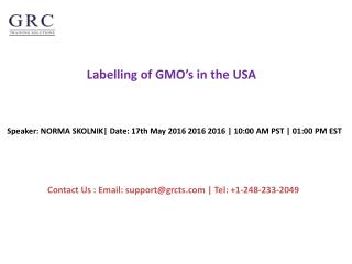 Labelling of GMO’s in the USA