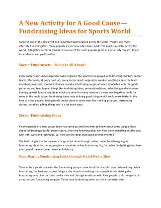 A New Activity for A Good Cause—Fundraising Ideas for Sports World