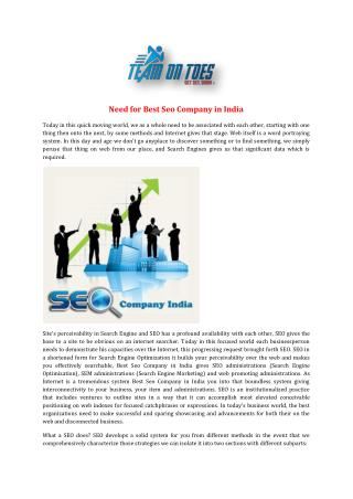 Need for Best Seo Company in India