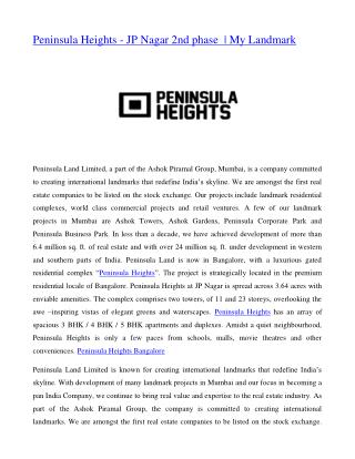 Peninsula Heights - JP Nagar 2nd phase | My Landmark