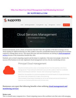 Cloud Management And Monitoring Services