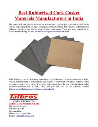 Best Rubberised Cork Gasket Materials Manufacturers in India