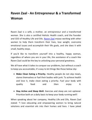 Raven Zaal - An Entrepreneur & a Transformed Woman