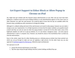 Get Expert Support to Either Block or Allow Popup in Chrome on iPad
