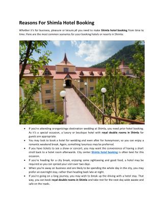 Reasons For Shimla Hotel Booking