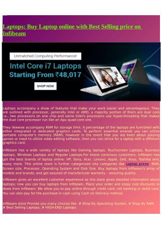 Laptops: Buy Laptop online with Best Selling price on Infibeam