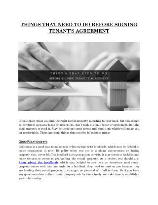 THINGS THAT NEED TO DO BEFORE SIGNING TENANT’S AGREEMENT