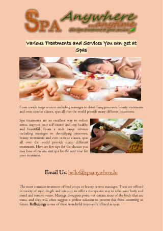 Various Treatments and Services You can get at Spas