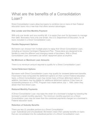 What are the benefits of a Consolidation Loan?