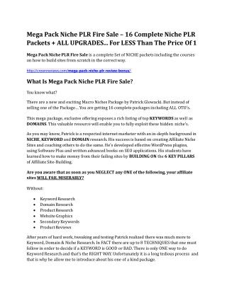 Mega Pack Niche PLR Fire Sale Review & Mega Pack Niche PLR Fire Sale $16,700 bonuses