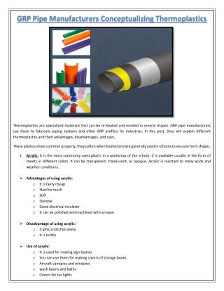 GRP Pipe Manufacturers Conceptualizing Thermoplastics