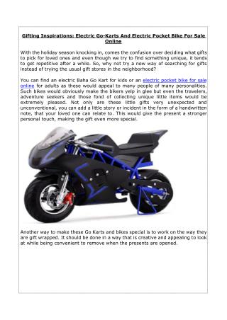 Gifting Inspirations: Electric Go-Karts And Electric Pocket Bike For Sale Online