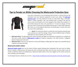 Tips to Ponder on While Choosing the Motorcycle Protective Gear