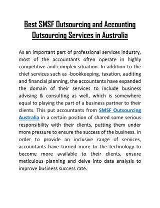 Best SMSF Outsourcing and Accounting Outsourcing Services in Australia