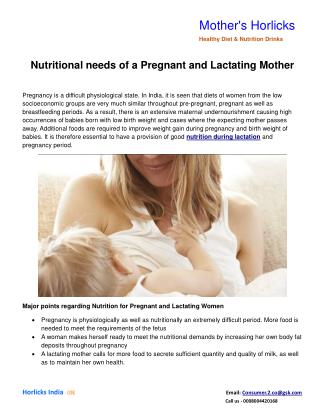 Nutritional needs of a Pregnant and Lactating Mother