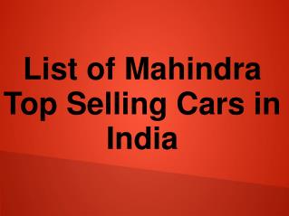 New List of Mahindra Cars Models in India