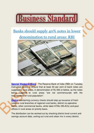 Banks should supply 40% notes of Rs 500 or less to rural areas: RBI