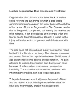Lumbar Degenerative Disc Disease and Treatment