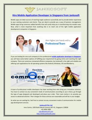 Hire Mobile Application Developer in Singapore from Jankosoft
