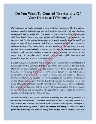 Do You Want To Control The Activity Of Your Database Efficiently?