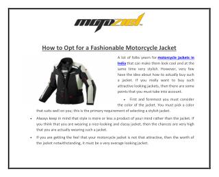 How to Opt for a Fashionable Motorcycle Jacket