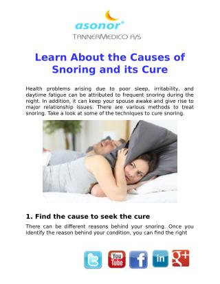 Learn About the Causes of Snoring and its Cure
