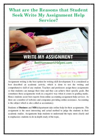 What are the Reasons that Student seek Write My Assignment Help Service?