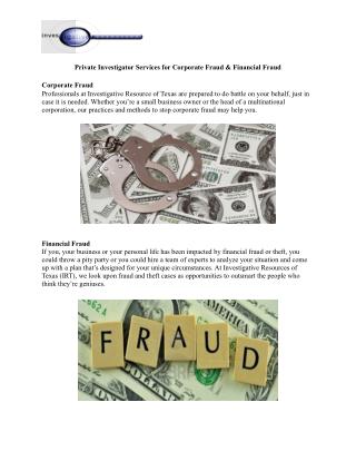 Private Investigator Services for Corporate Fraud & Financial Fraud
