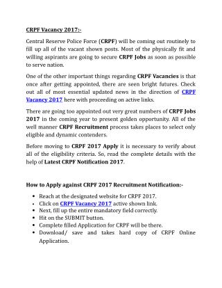 CRPF Vacancy 2017, CRPF Recruitment Exam
