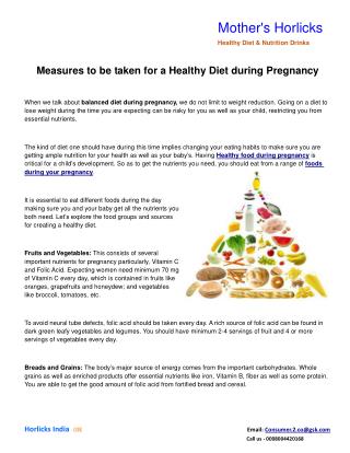 Measures to be taken for a Healthy Diet during Pregnancy