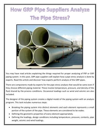 How GRP Pipe Suppliers Analyze The Pipe Stress?