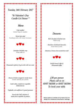 St Valentine’s Day Candle-Lit Dinner