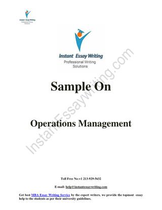 Sample Report on Operations Management By Instant Essay Writing