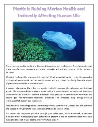 Plastic is Ruining Marine Health and Indirectly Affecting Human Life