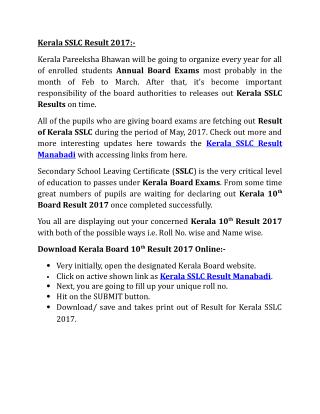Kerala SSLC Result 2017