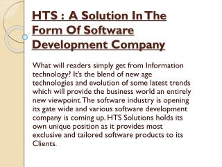 HTS: A Solution In The Form Of Software Development Company