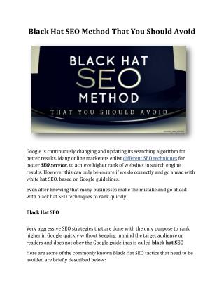 Black Hat SEO Method That You Should Avoid