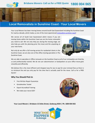 Local Removalists in Sunshine Coast - Your Local Movers