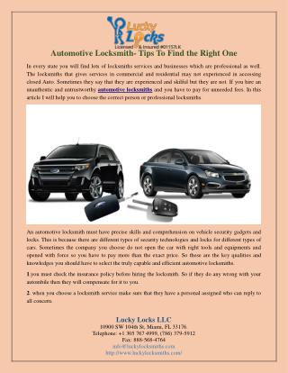 Automotive Locksmith- Tips To Find the Right One