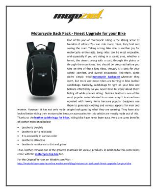 Motorcycle Back Pack – Finest Upgrade for your Bike