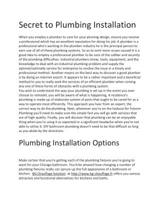 Secret to Plumbing Installation