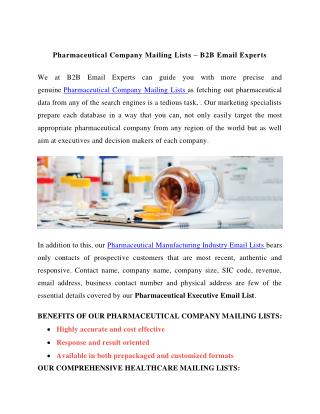 Pharmaceutical Company Mailing Lists - B2B Email Experts
