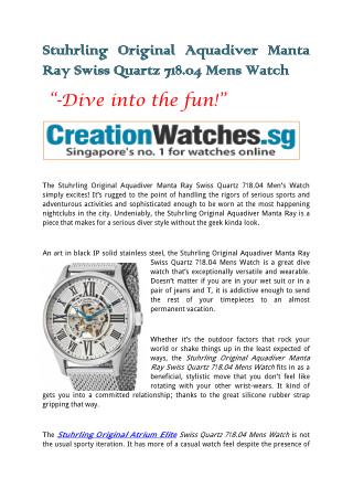 Stuhrling Original Aquadiver Manta Ray Swiss Quartz 718.04 Mens Watch