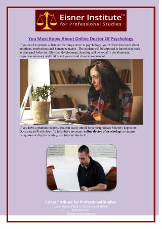 You Must Know About Online Doctor Of Psychology