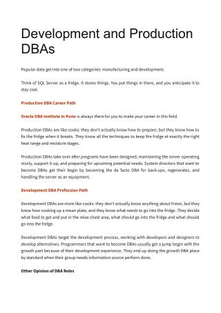 Development and Production DBAs