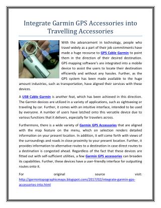 Integrate Garmin GPS Accessories into Travelling Accessories