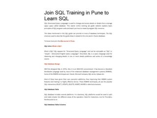 Join SQL Training in Pune to Learn SQL