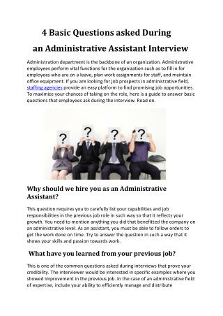 4 Basic Questions asked During an Administrative Assistant Interview