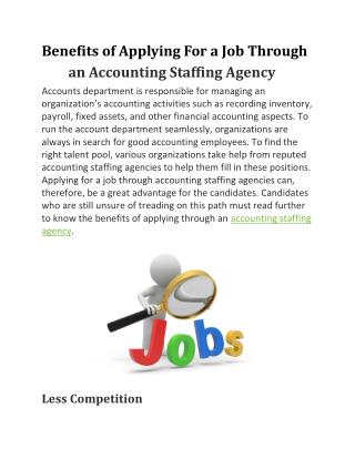 Benefits of Applying For a Job Through an Accounting Staffing Agency